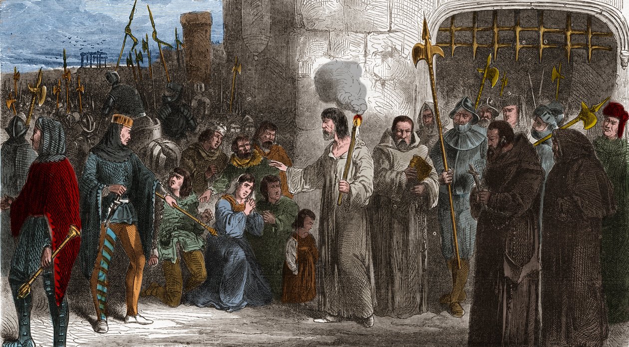 Enguerrand de Marigny (1260-1315) kammerherre og minister for kong Philip IV the Bel på vej til tortur i 1315. Indgravering i "" Histoire De France En Cent malerier af Paul Lehugeur "" 1891 - Enguerrand de Marigny (1260-1315) kammerherre og minister for F af Unknown artist