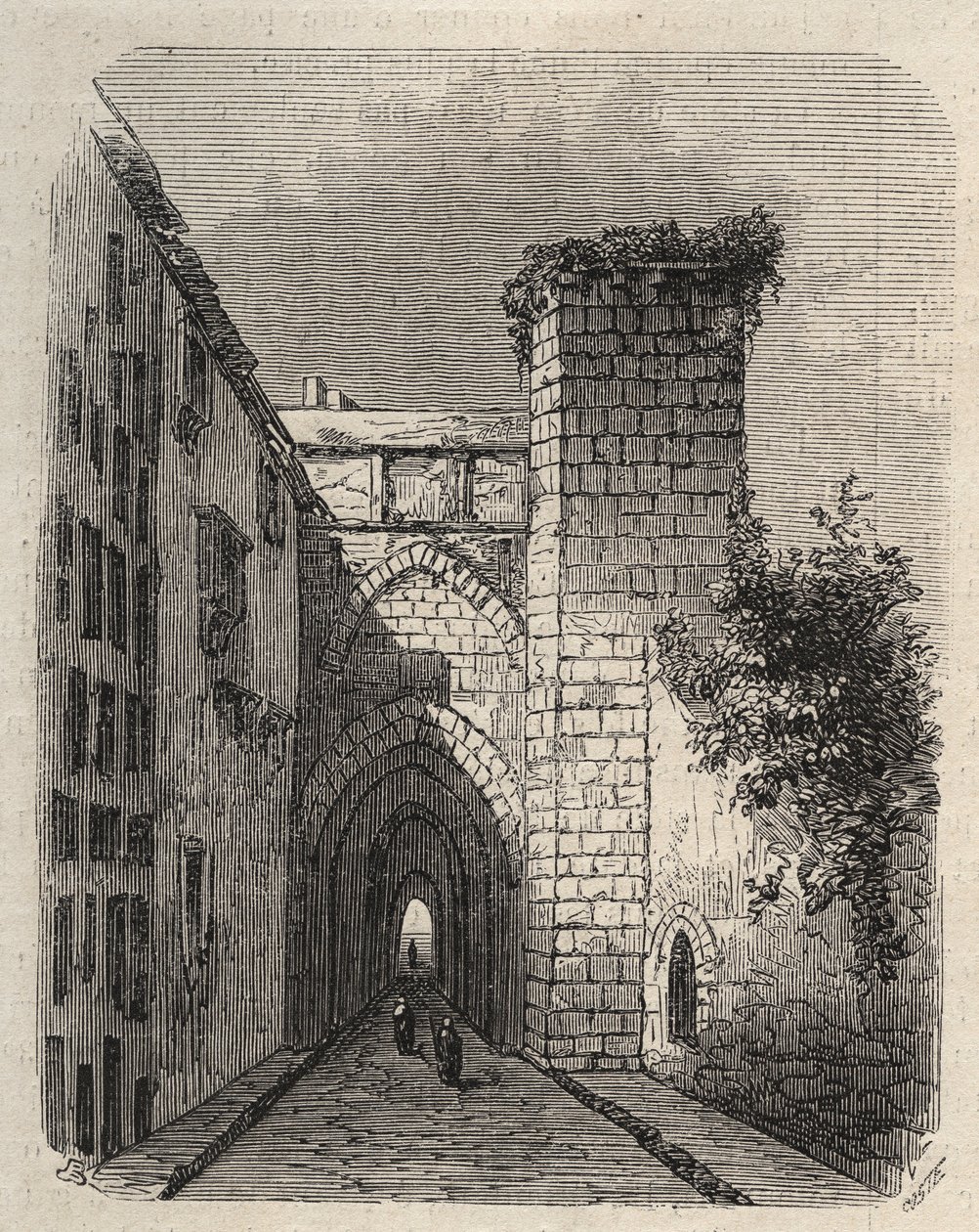 Indgangen til den arabiske Medrese (højere skole) i Jerusalem, hvor templets Mesha-stele blev begravet - indgravering i "The Illustrious World"" fra januar 1873 af Unknown artist