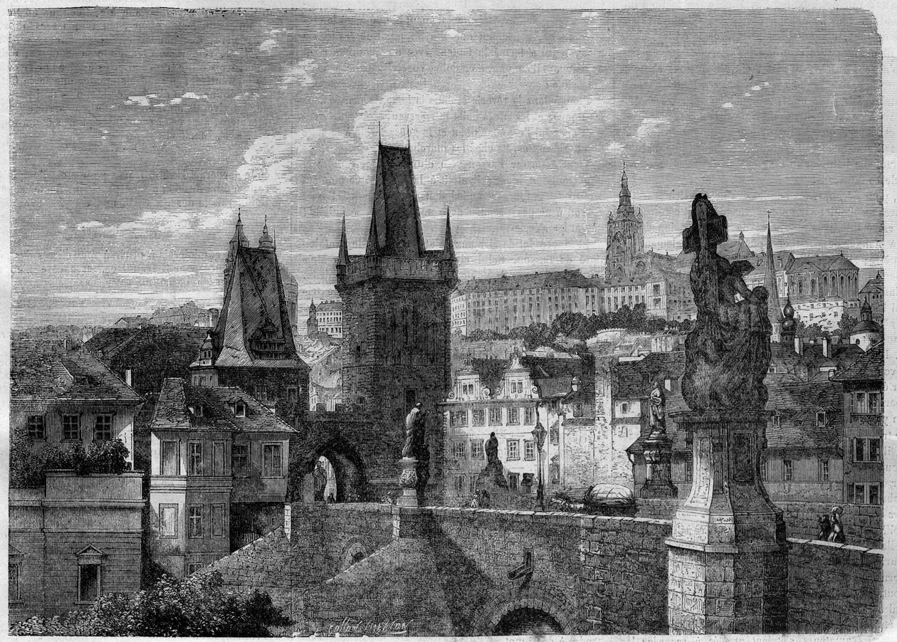 Entree på Karlsbroen i Prag - Indgravering i "" Le Journal Illustre"" af Unknown artist