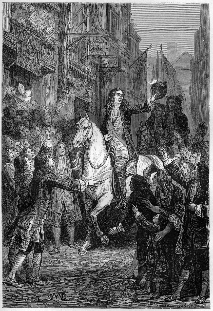 Vilhelm III af Englands indtog i London efter hans nederlag mod franske tropper - Vilhelm III af Orange-Nassaus triumferende indtog i London i 1692 - indgravering i "L
