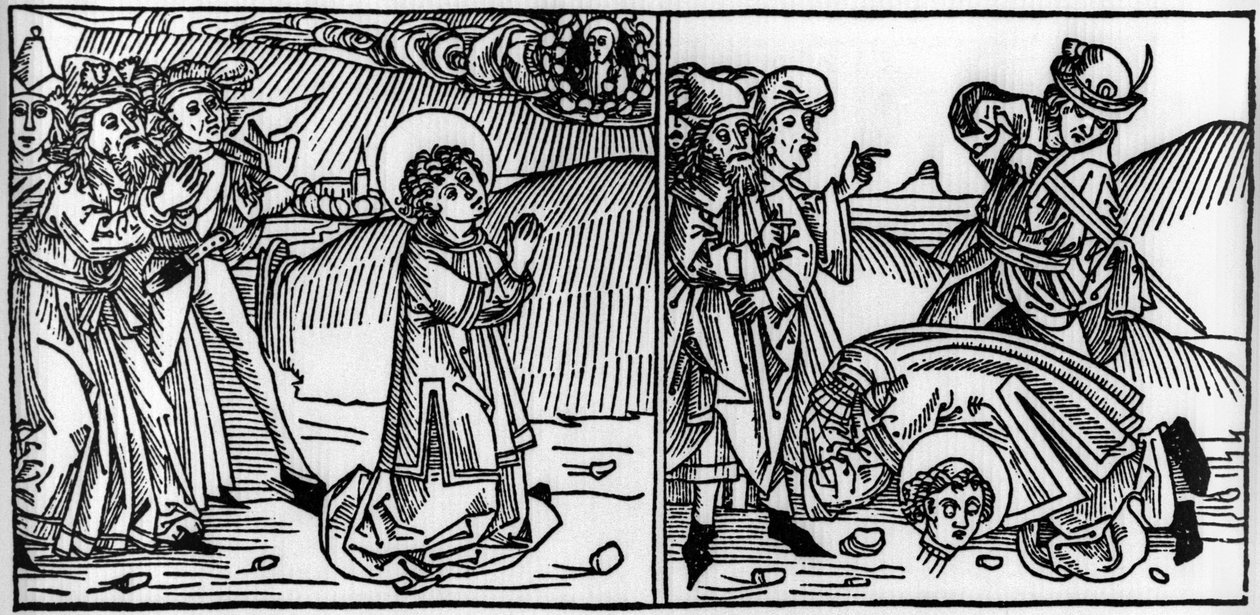 Episode af Saint Donats liv (død omkring 355) Indgravering fra "Leben der Heiligen - sommerteil" (Helgenbogen) af Jacobus (James) af Voragine (1228-1298). Lübeck 1488. af Unknown artist