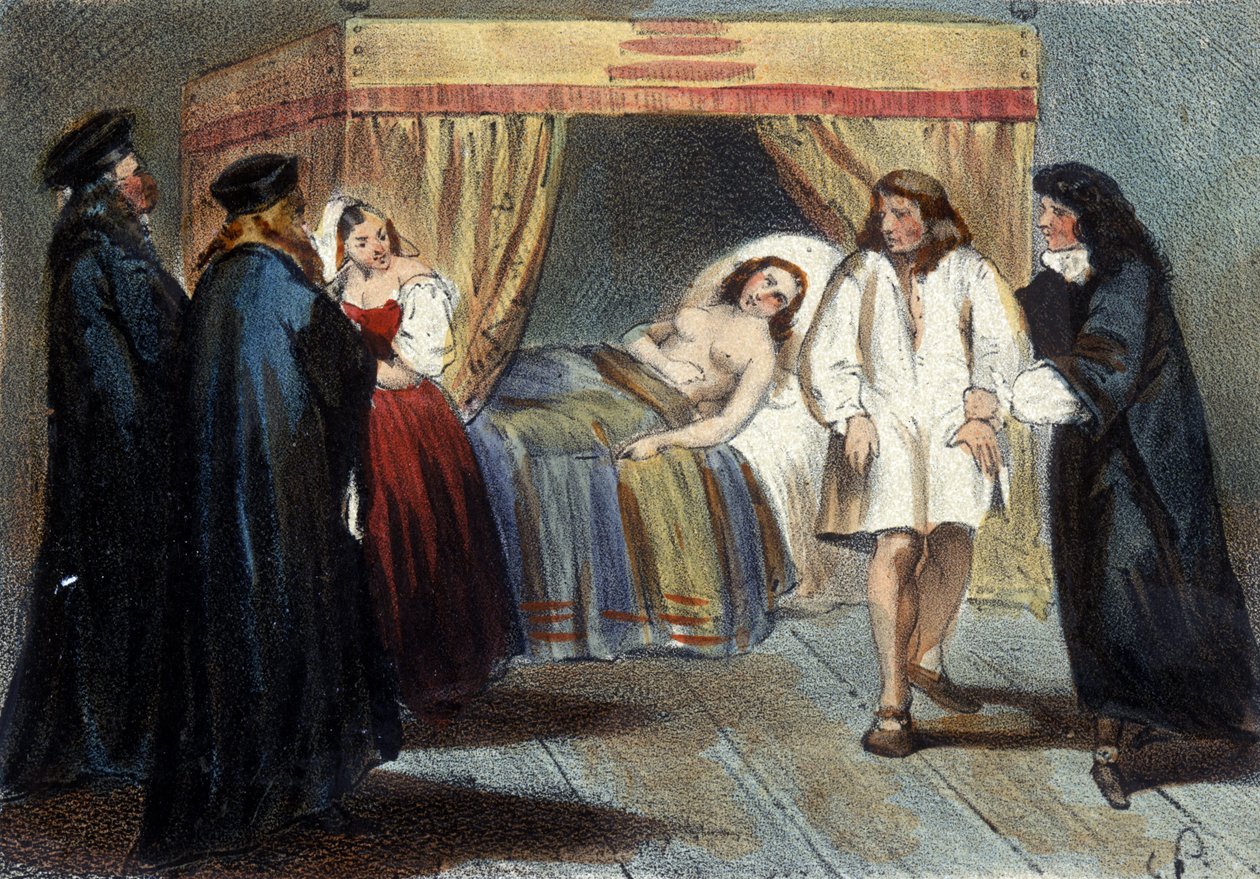 Afsnit af hertugen af Mantua, Vincent I Gonzagues (1562 - 1612) manddomsprøve, for hans ægteskab med datteren af François de Medici, Eléonore i 1584. Han var mistænkt for ikke at have nogen arvinger. Litografi af det 19. århundrede. af Unknown artist