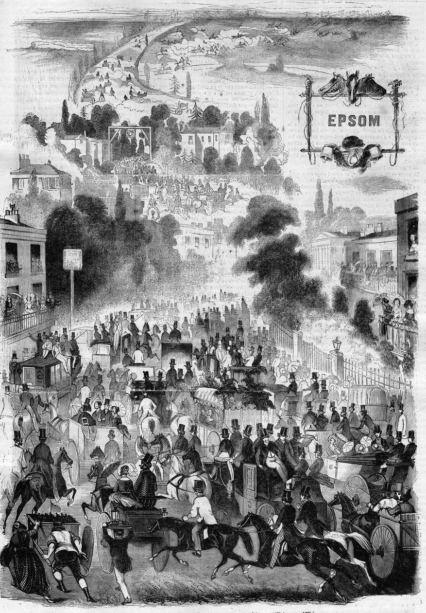 Epsom Hestevæddeløb i England - Indgravering i "" Le Journal Illustrious"" af Unknown artist