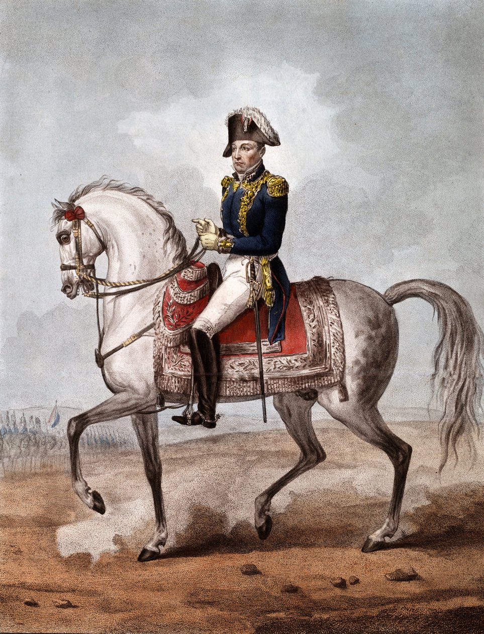 Ridesportræt af Marquis Gilbert du Motier de La Fayette (1757-1834), fransk aristokrat, militærofficer og politiker - Gravering - Marquis of La Fayette (1757-1834), fransk militær og politiker af Unknown artist
