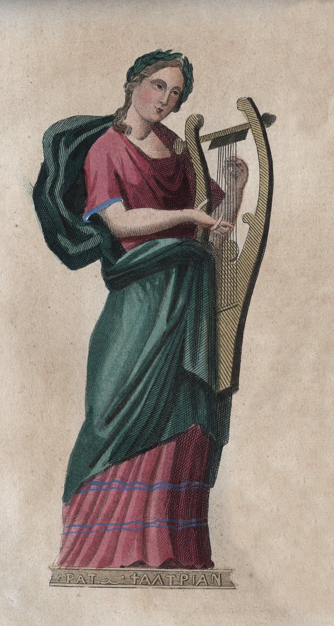 Erato, Muse of Song and Poesy - indgravering fra "" Skikke og traditioner for alle folkeslag i universet. Det vil sige historien om regeringen, lovene, militsen, om alle nationers religion fra de fjerneste tider til i dag "1856 af Unknown artist