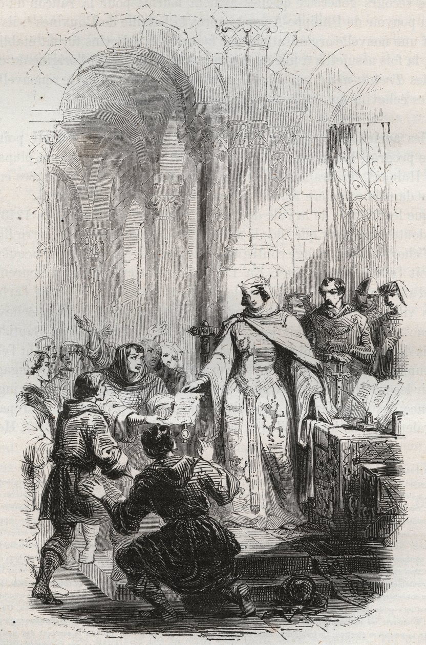 Ermesinde, grevinde af Luxembourg - Portocharter givet af Ermesinde Iere fra Luxembourg til Luxembourgs indbyggere i 1243 - Indgravering af 1868 i "Belgiens historie fra primitive tider til Leopold I