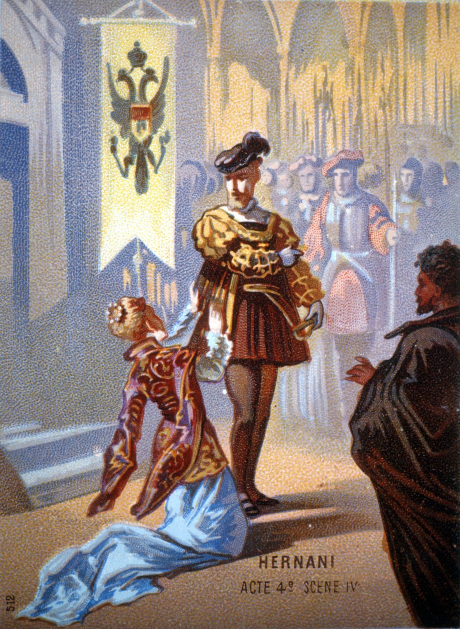 Ernani de Giuseppe Verdi, akt IV, scene IV. kromolitografi fra 1800-tallet. af Unknown artist