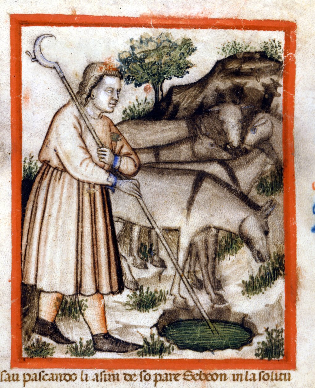 Esa græsser æsler - Pentateuken. Miniaturer fra codex 212 (eller Padovano Codice eller Bible of Padua) 1390-1400 Rovigo, Accademia dei Concordi af Unknown artist