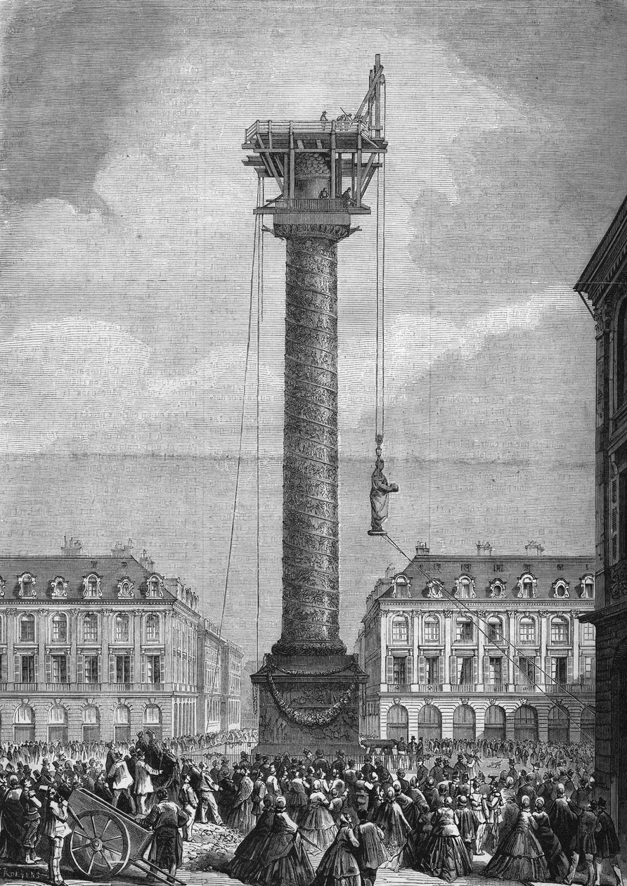 Etablering af den nye statue (der repræsenterer Napoleon I) over søjlen på Place Vendome i 1. arrondissement i Paris den 4. november af Unknown artist