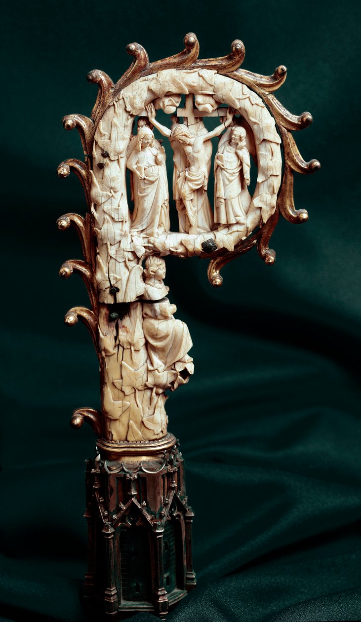 Eveque-aktier i kobber, guldmetal og elfenben, der repræsenterer korsfæstelsen. 1300 omkring Paris, middelalderens nationalmuseum, Cluny