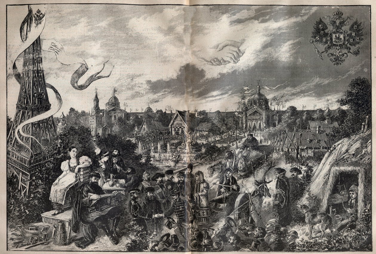 Fremkaldelse af venskab mellem Frankrig og Rusland og den russiske udstilling, der finder sted i 1892 på Champ de Mars i Paris - Indgravering i "" La Science francaise"" af Unknown artist