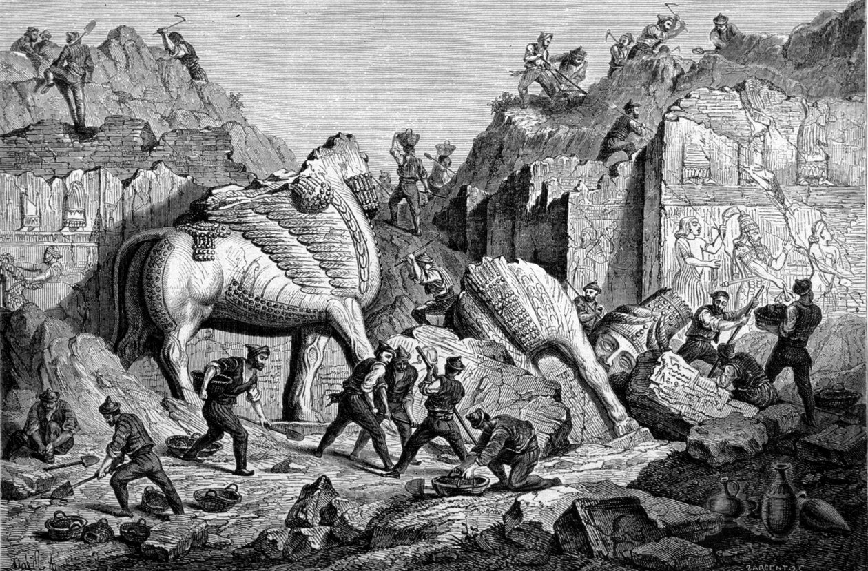 Excavations undertaken by Paul-Emile Botta, French consul in Nineveh at the site of Khorsabaddani af Unknown