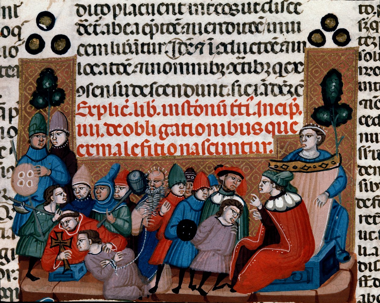 Henrettelse af en miniaturedom fra Justinian Code (Codex Justinianus), en samling af love og institutioner omdannet under den romerske kejser Justinian I af Byzans (483-565) af Unknown artist