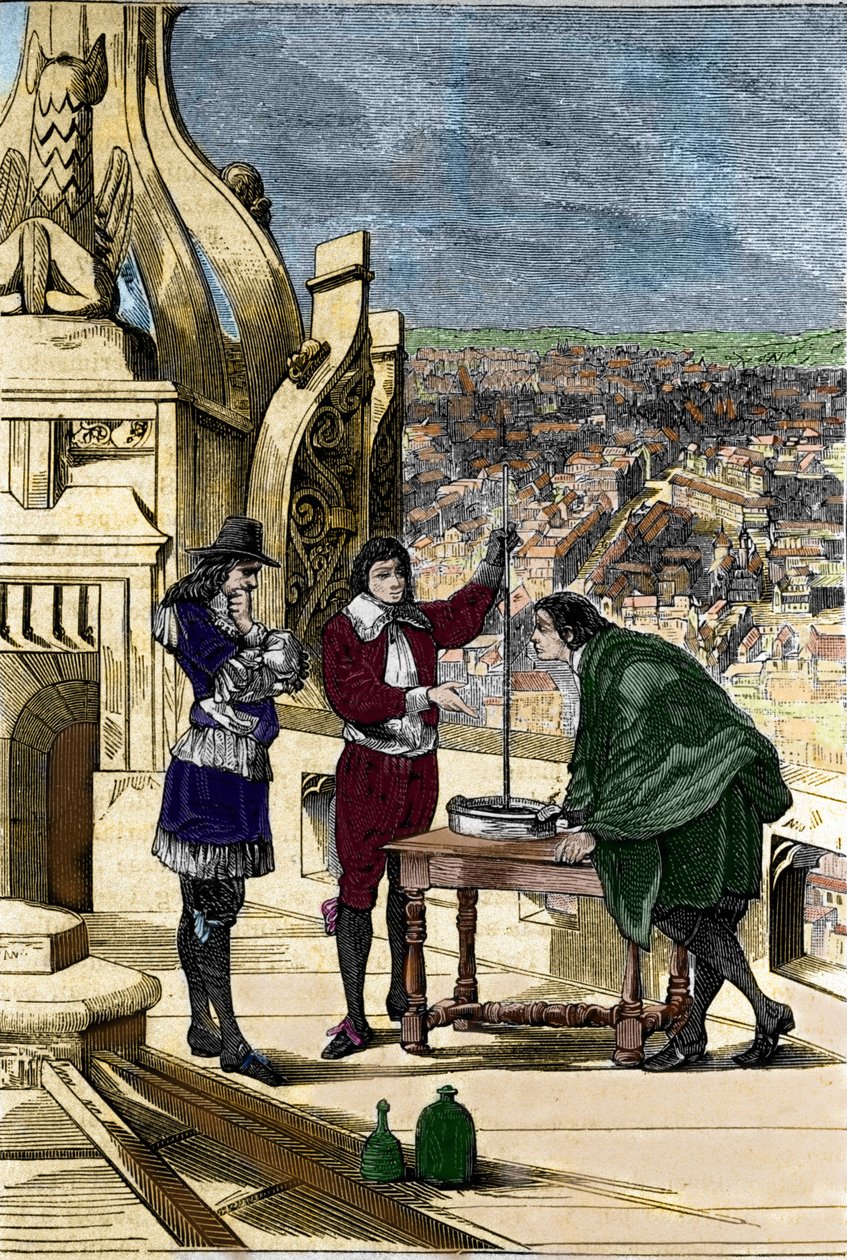 Oplev Blaise Pascal med et kviksølvbarometer på toppen af Tour Saint Jacques la Boucherie i Paris. af Unknown artist