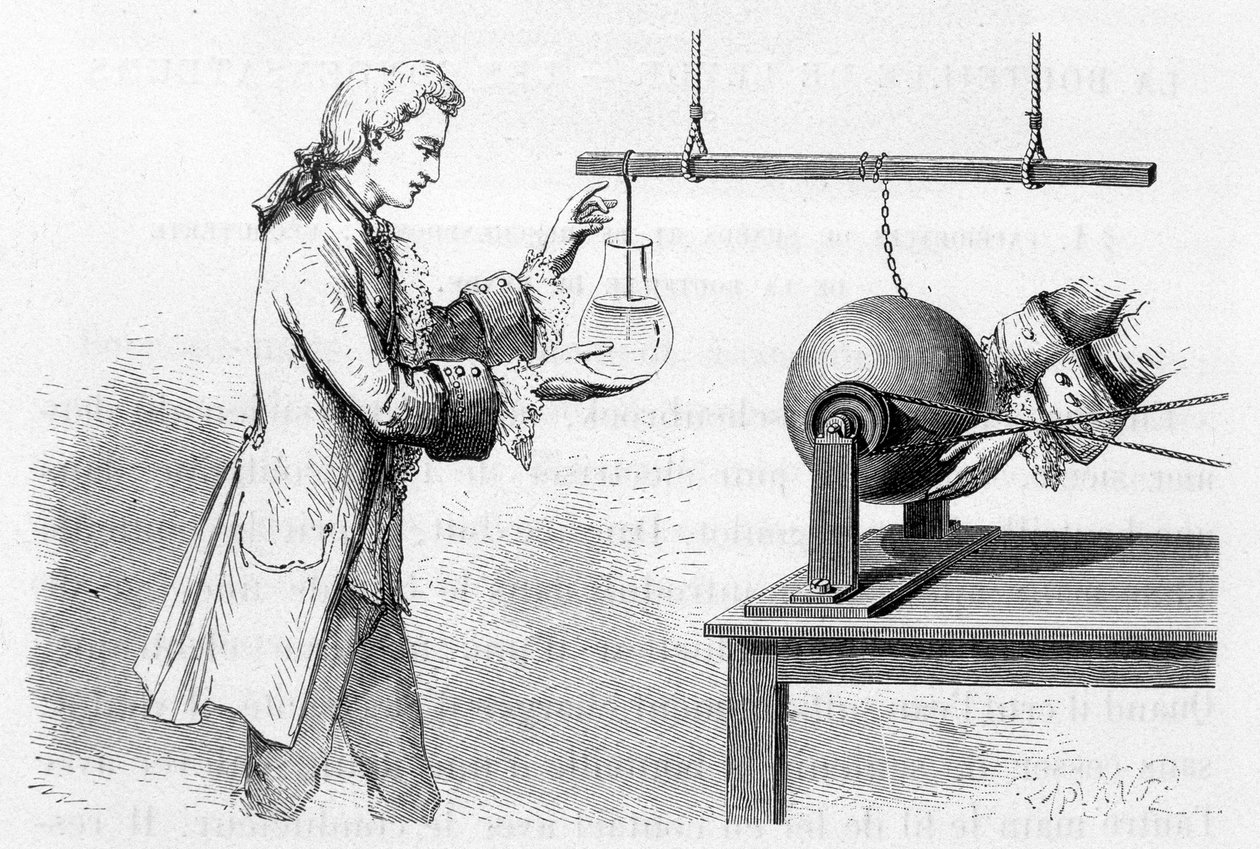 Cunéus oplevelse: flaske Leiden - i "" Magnetism and Electricity"" af Amédée Guillemin af Unknown artist