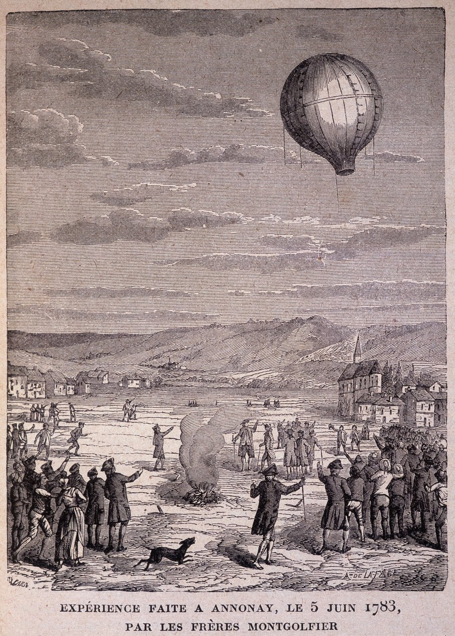 Eksperiment udført på Annonay den 5. juni 1783 af Montgolfier Brothers - i "" Les Contemporains", n.d. slutningen af det 19. århundrede. af Unknown artist
