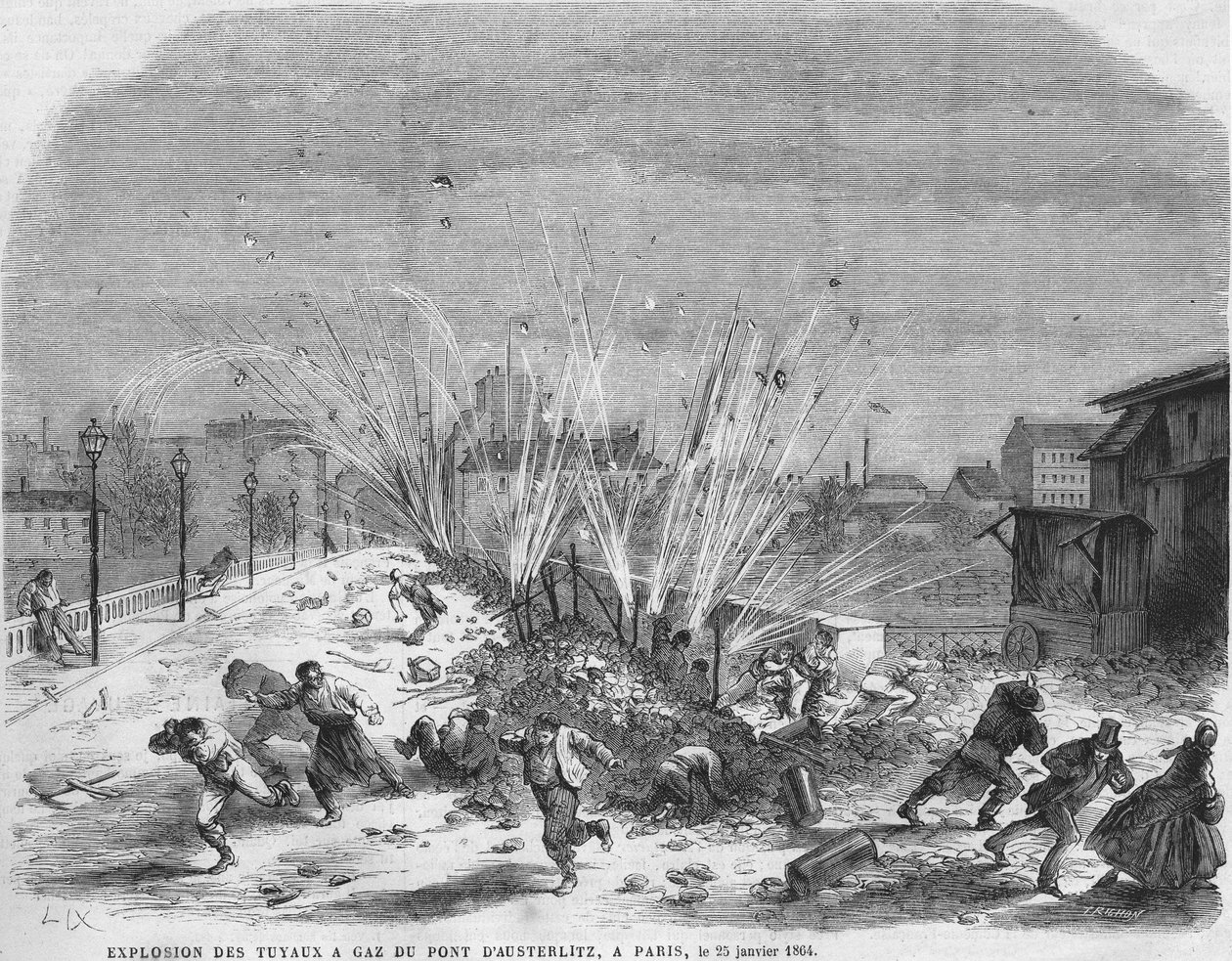 Eksplosion af gasrør fra Austerlitz-broen, Paris, 25. januar af Unknown artist