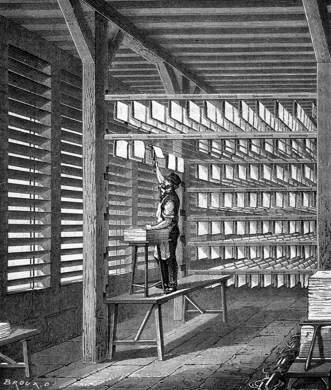 Forlængende ark papir lavet til at danne i "The wonders of the industry" af Louis Figuier, Paris af Unknown artist