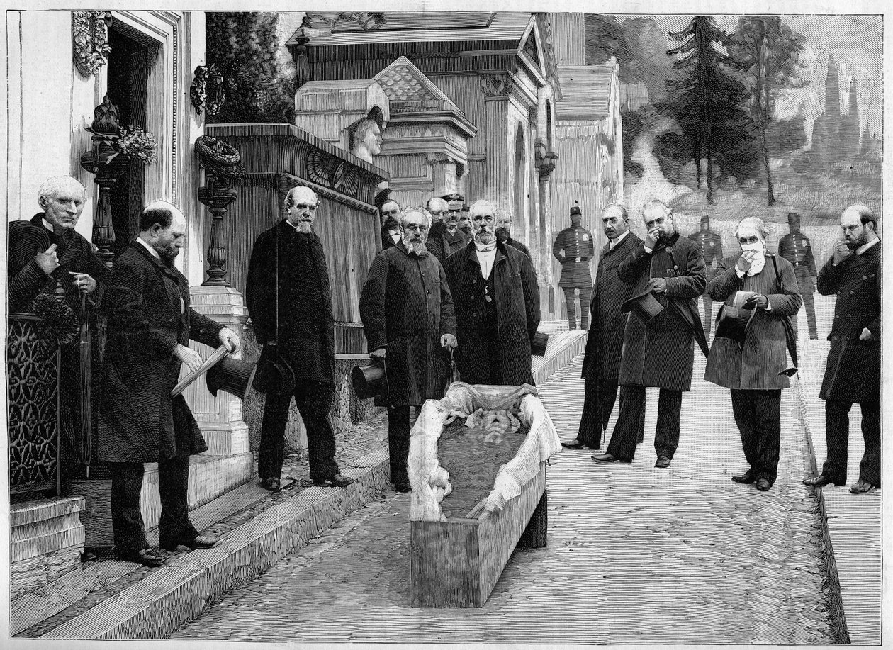 Udgravning af resterne af Gioacchino Rossini ved Pere Lachaise, i "The Illustrious World"" af Unknown artist