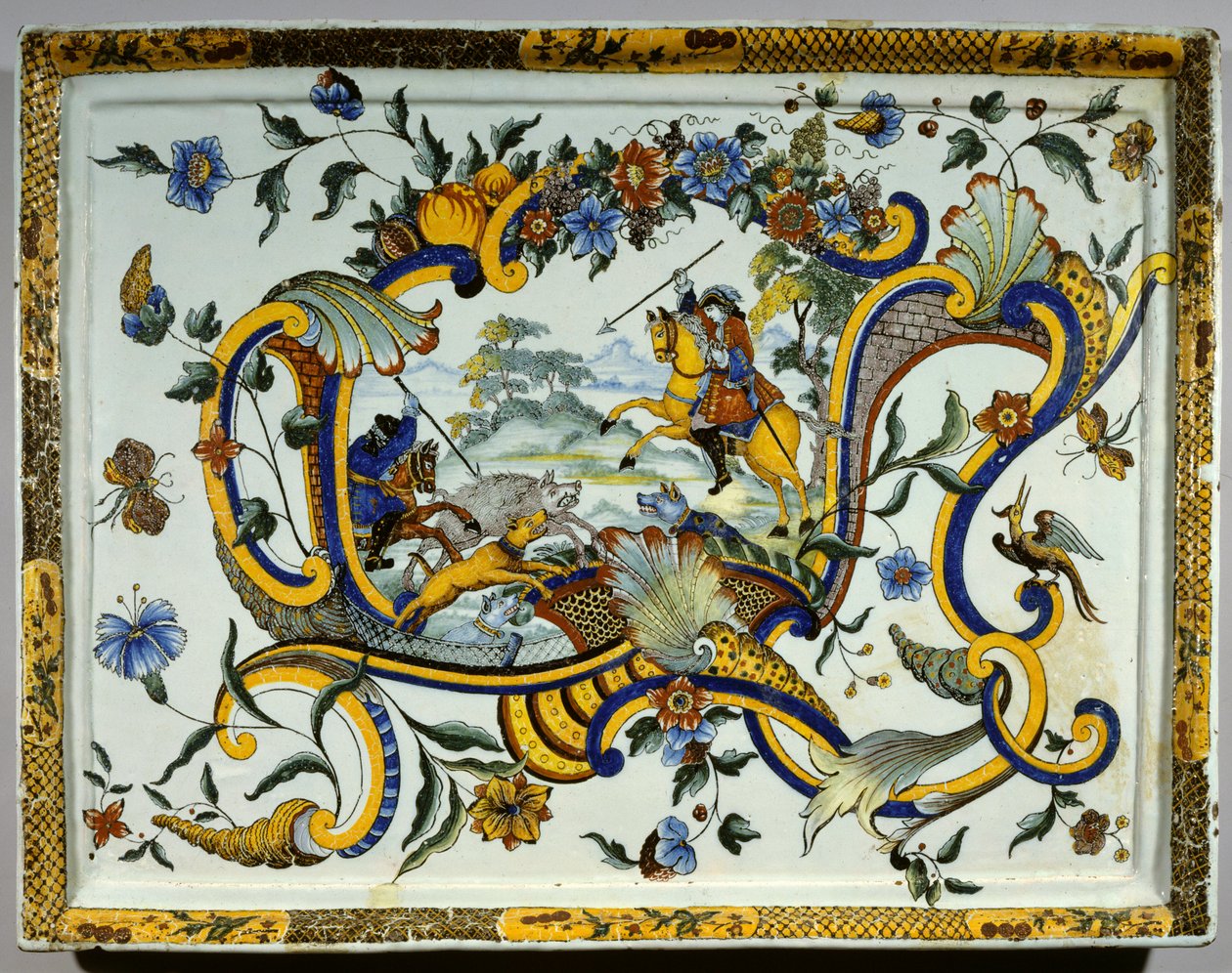 Fajancefad, der repræsenterer en vildsvinejagtscene - 1600-tallet - Paris, Musée Du Louvre af Unknown artist