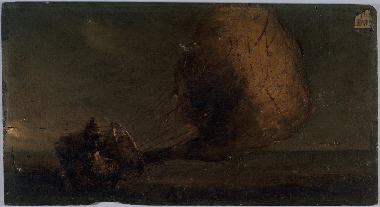 Faldende aerostat, ca. 1860 (olie på træ) af Unknown artist