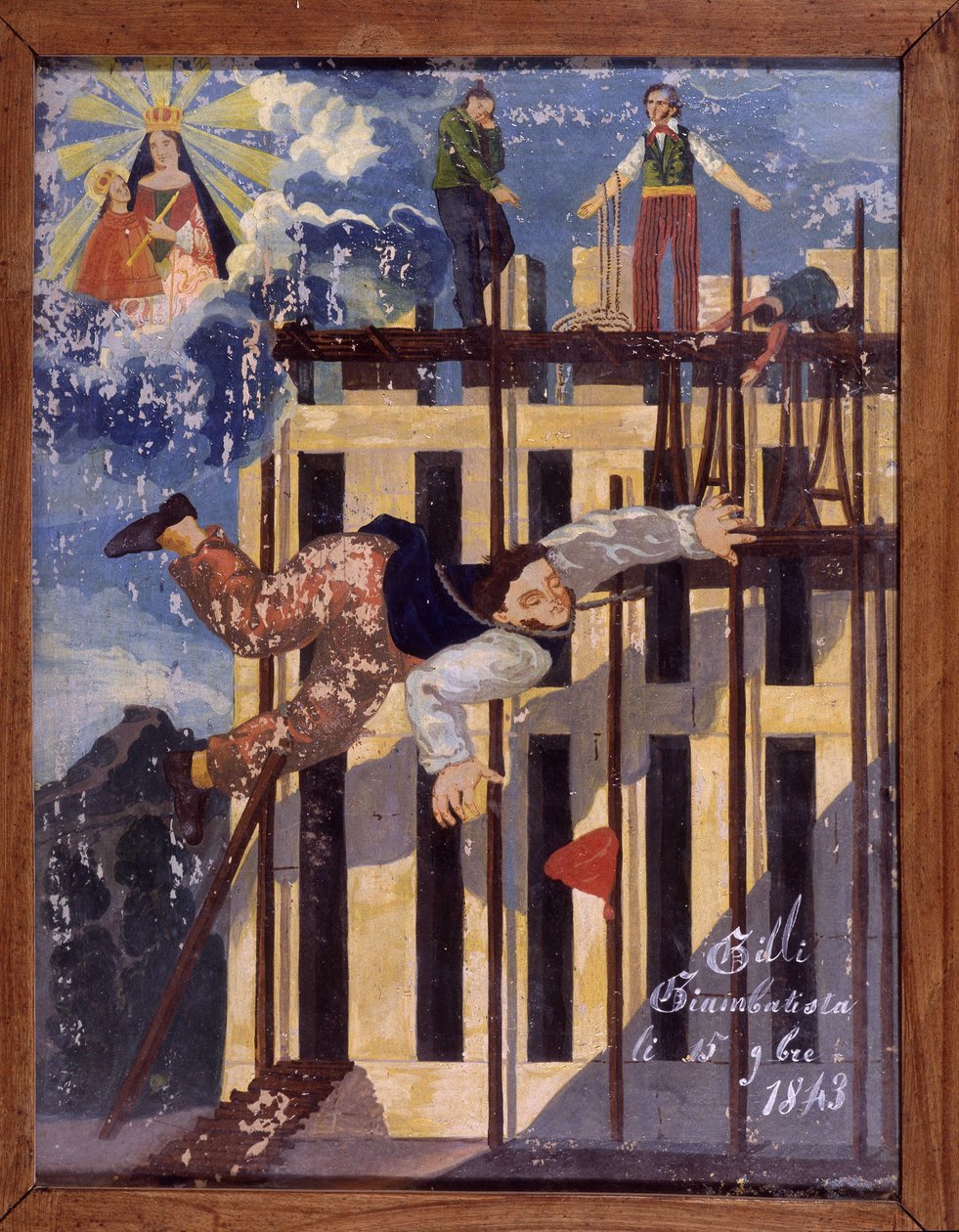 Faldende tømrer fra et stillads - ex-voto fra Notre Dame de Laghet af Unknown artist