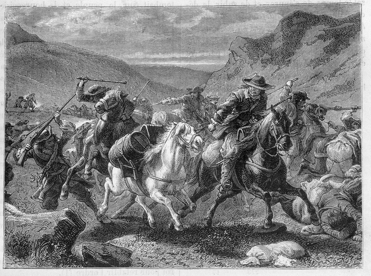Falske sauniers (False sauniers) angreb i et baghold af kongens soldater - i "" Industriens vidundere"" af Louis Figuier af Unknown artist