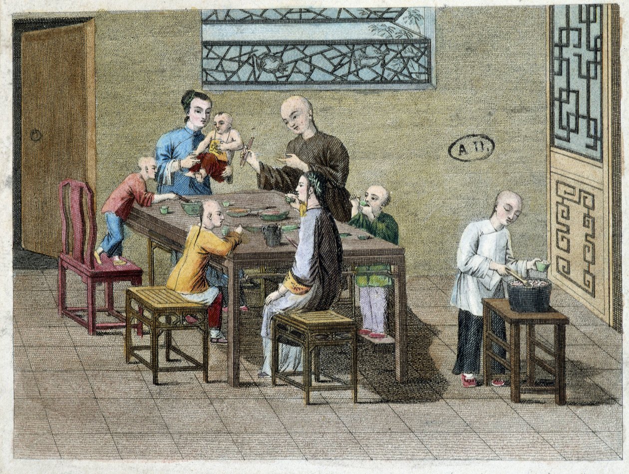 Familiemåltid i Kina i det 19. århundrede af Unknown artist