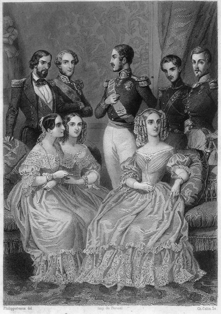 Familie af Orléans - indgravering i "Historien om Louis Philippes politiske og private liv" af Unknown artist