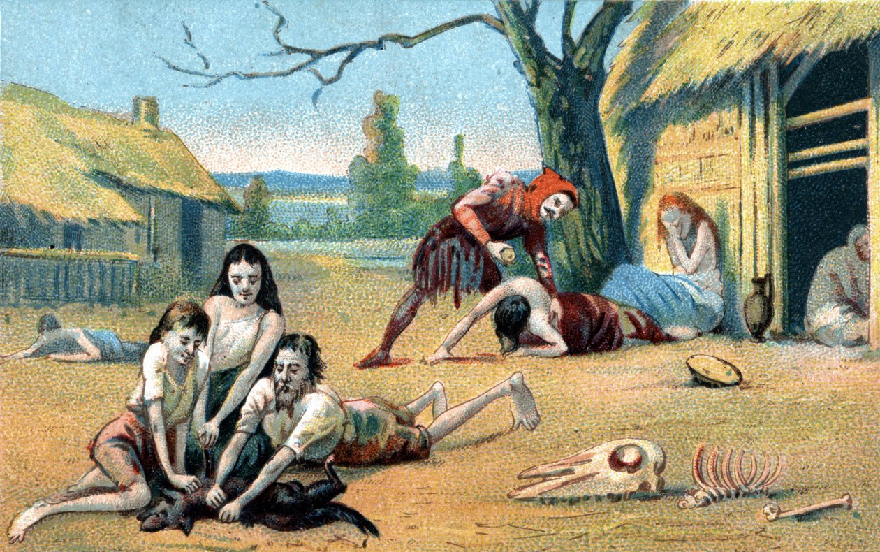 Hungersnød i middelalderen. 1800-tallets kromolitografi af Unknown artist