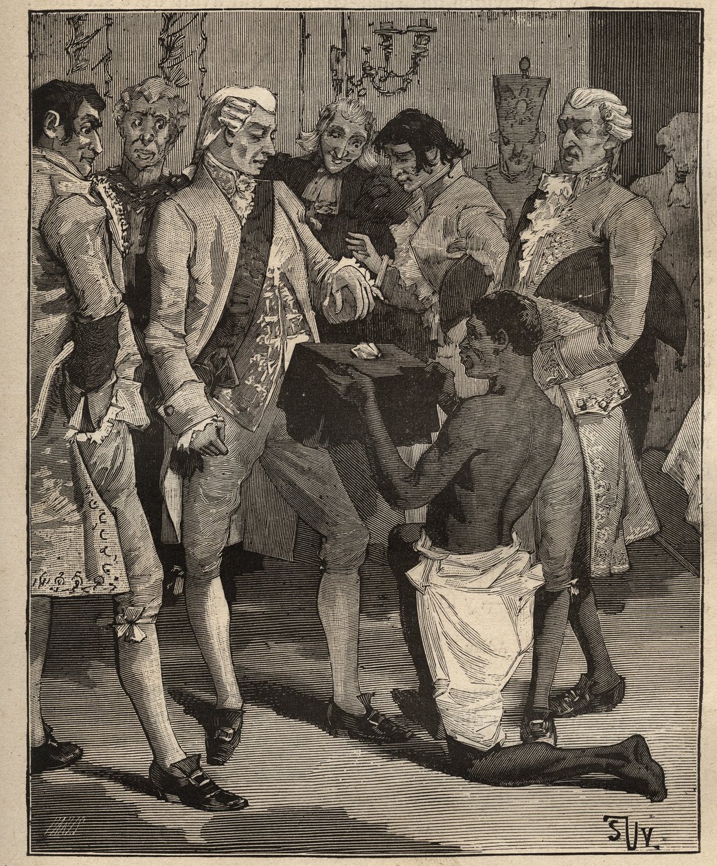 Berømte diamanter: "Viundernes vidundere" præsenteret for kejseren af Brasilien, Joao VI af Portugal (Johannes VI kendt som Clementen) (1767-1826), i 1809. Indgravering fra 1885 i "" Les arts et metiers illustres"" af Adolphe BITARD. af Unknown artist