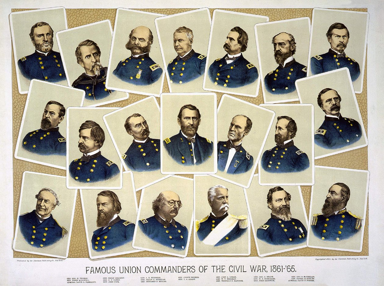 Berømte fagforeningsbefalingsmænd fra borgerkrigen 1861 - 65. Gravering v. 1884. af Unknown artist