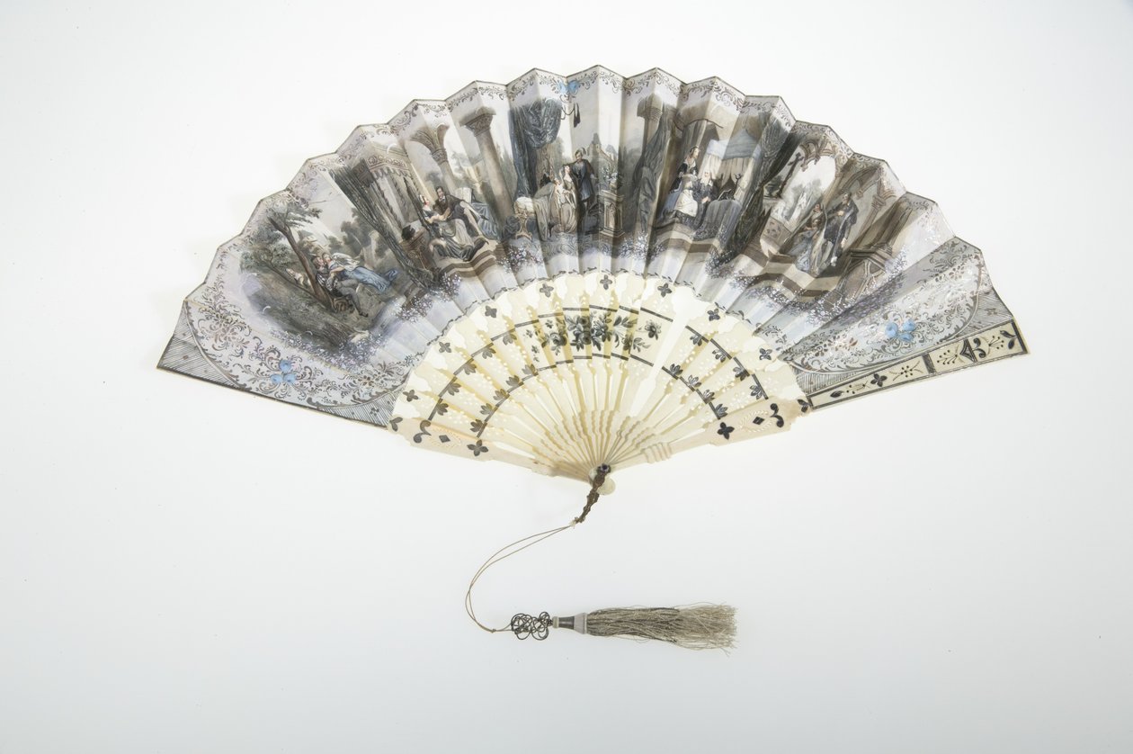 Ventilator, ca. 1850, Malet papir, ben, sølv og silke- og metallisk trådkvast, Fremstilling ukendt af Unknown artist