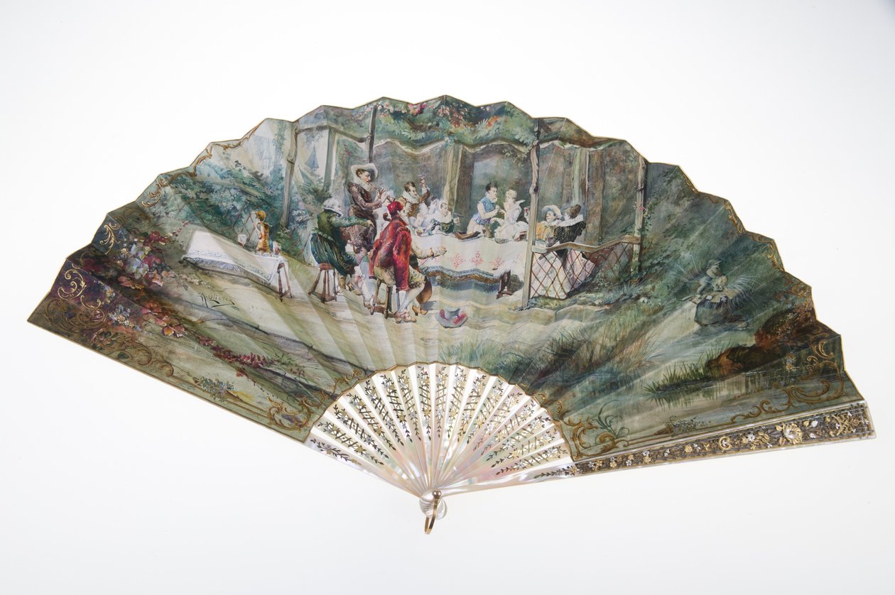 Ventilator, ca. 1870, Trykt og malet papir, perlemor, guld, sølv og kobber metaller og spejl, Fremstiller ukendt af Unknown artist