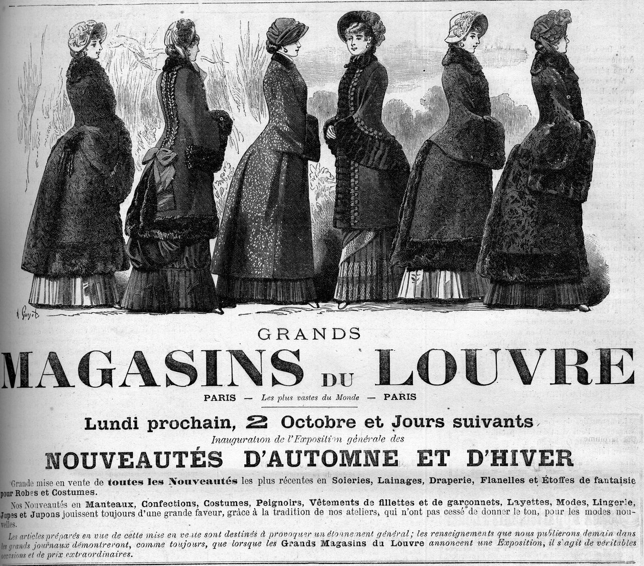 Feminint mode fra det 19. århundrede: reklame for Louvre-varehusene af Unknown artist