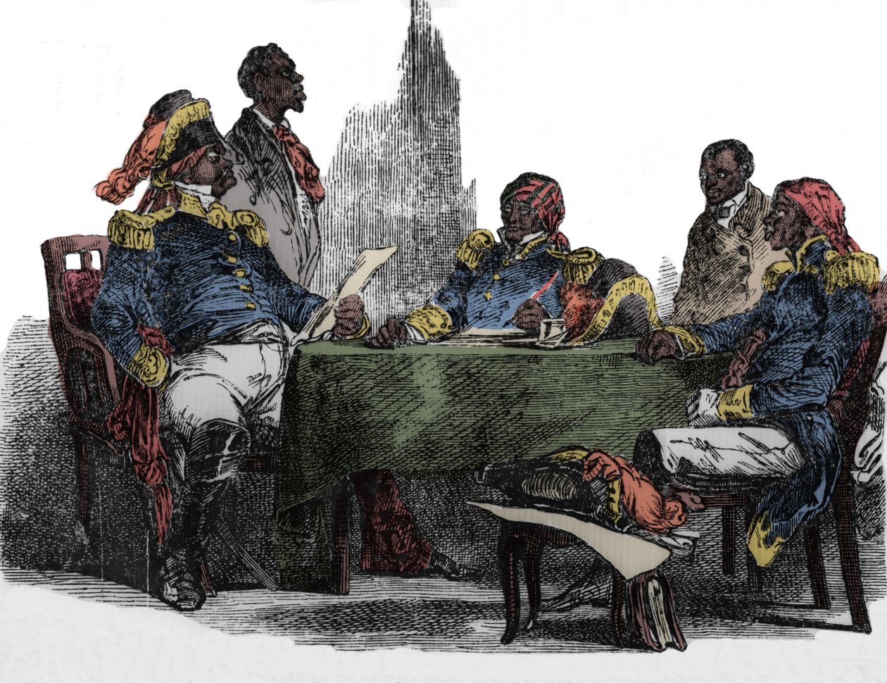 Faustin Soulouque (1782-1867) dit Faustin I, kejser af Haiti fra 1847 til 1859, repræsenteret ved et møde Indgravering fra "Emporio picturesco" 1850 af Unknown artist
