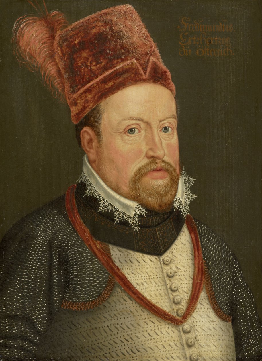 Ferdinand II af Tyrol, ærkehertug af Østrig - Portræt af Ferdinand II (1529-1595), ærkehertug af Østrig, Anonym . Olie på træ, ca. 1575. Kunsthistorisk Museum, Wien af Unknown artist