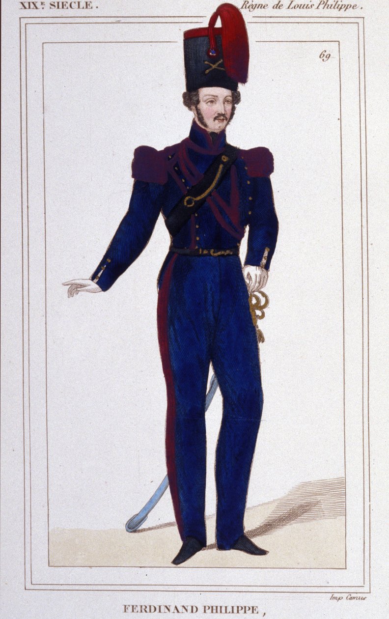 Ferdinand Philippe (Ferdinand-Philippe) Louis, hertug af Chartres, derefter hertug af Orléans (1810-1842). fransk prins, søn af kong Louis Philippe 1er (Louis-Philippe) af Frankrig. Stik fra 1850 af Unknown artist