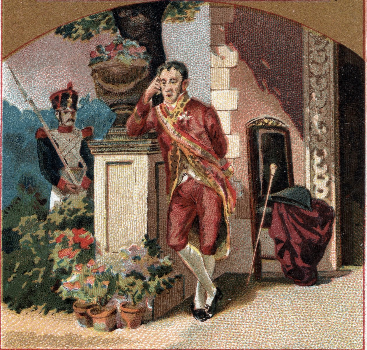 Ferdinand VII af Spanien (1784-1833) fange af Napoleon I på slottet Valencay (Indre). Kromolitografi i slutningen af det 19. århundrede af Unknown artist
