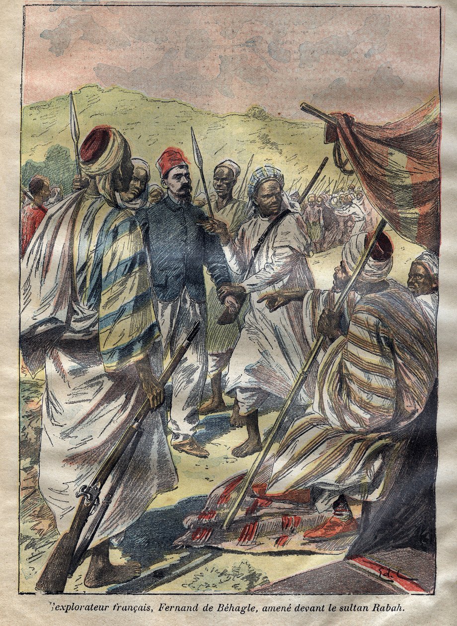 Ferdinand de Behagle (1857-1899) (fransk opdagelsesrejsende) tog Rabah til fange og derefter fik sultanen ham dræbt ved hængning 1899 - indgravering i "Le-Pelerin" fra 1899 af Unknown artist