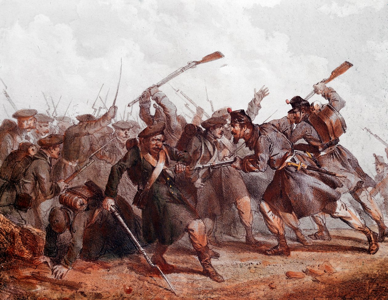 Kamp mellem den russiske hær og den engelske, osmanniske og franske koalition af Unknown artist