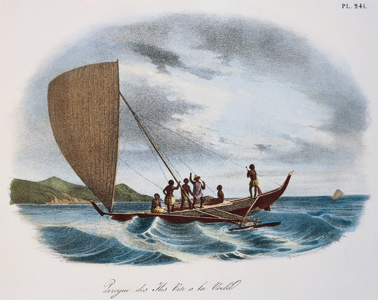 Fijiansk sejlende kano, farvestik af Unknown artist