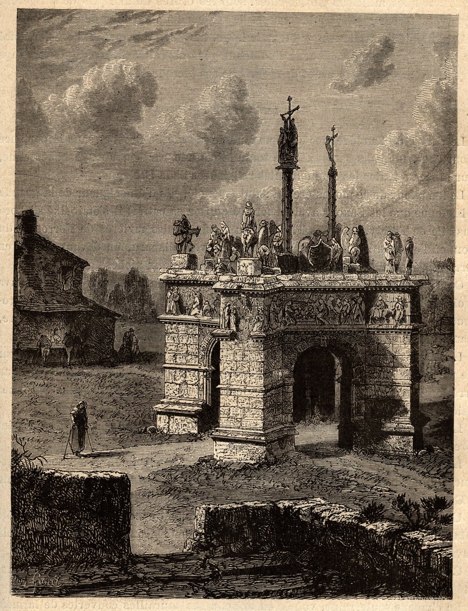 Finistere - Bretagne - Le calvaire de pleyben - Enclos paroissial de Pleyben - Pleyben Parish close - gravering i "" PATRIE" - PECTUREQUIRESSE BESKRIVELSE AF FRANKRIG I 6 BIND AF LUCIEN HUARD - slutningen af ​​1800-tallet af Unknown artist