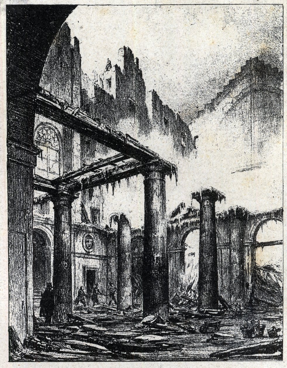 Brand i det italienske teater i Paris i 1838 af Unknown artist