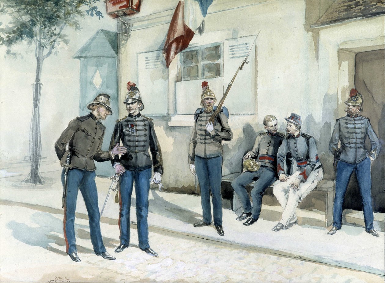 Brandmænd foran deres kaserne i 1870 af Unknown artist