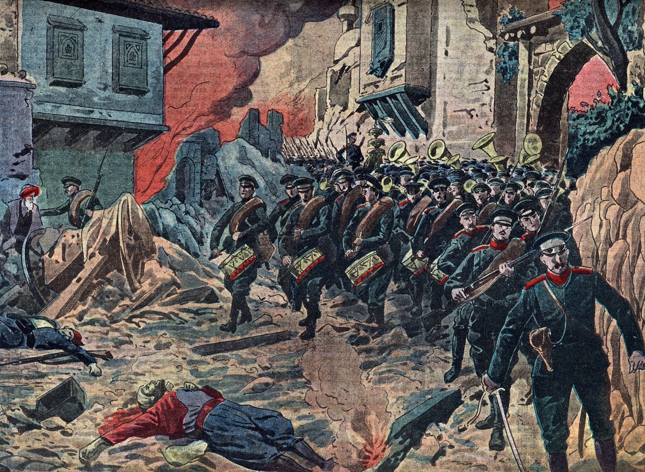 Første Balkankrig "Den bulgarske hær sejrer efter slaget ved Kirk Kilisse (Lozengrad) den 24/10/1912, Tyrkiet" (Slaget ved Kirk Kilisse (eller slaget ved Kirkkilise) var en del af den første Balkankrig mellem Bulgariens og det osmanniske imperiums hære. af Unknown Artist