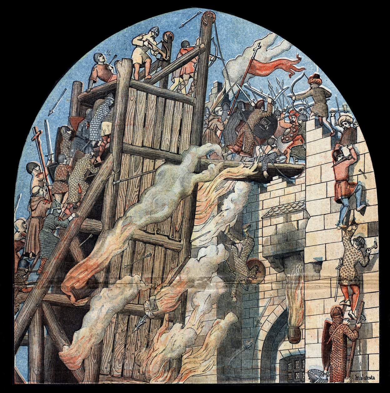 Første korstog: belejringen og erobringen af Jerusalem ved overgangene ledet af Godefroy de Bouillon (1058-1100) i 1099. af Unknown artist