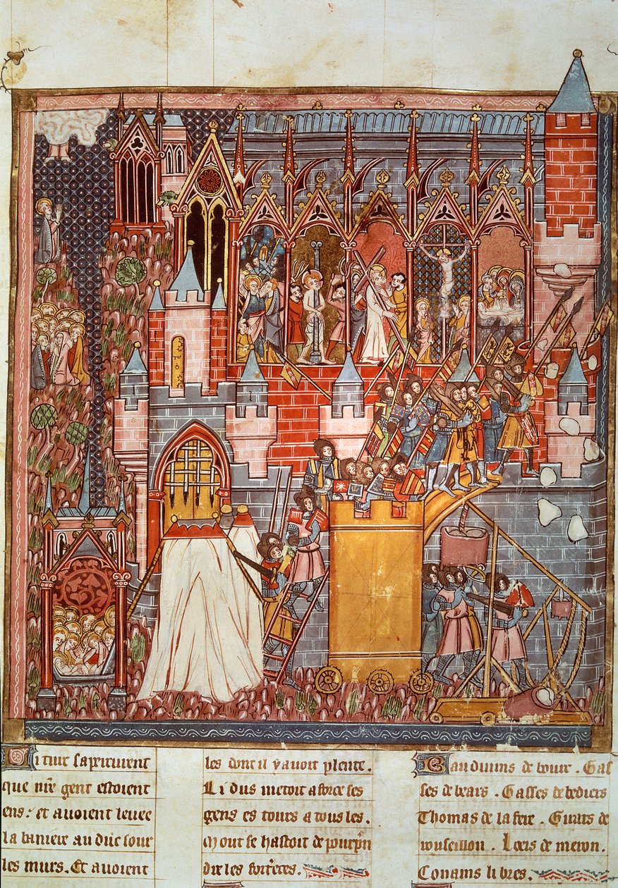 Første korstog: belejringen og erobringen af Jerusalem ved overgangene ledet af Godefroy de Bouillon (1058-1100) i 1099. Miniature fra "Chronicles d