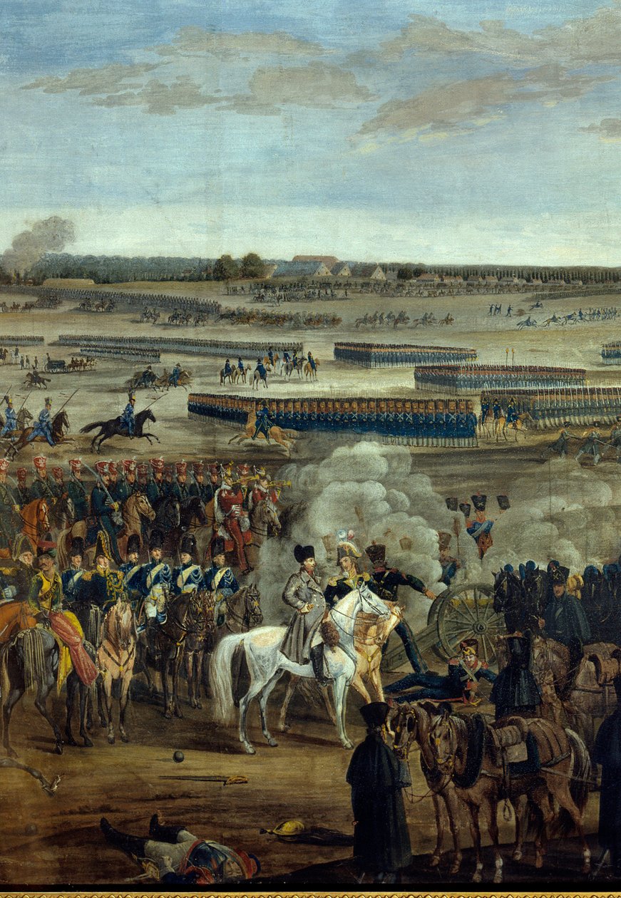 Første imperium: Kejser Napoleon I (1769-1821) (på den hvide hest) i slaget ved Leipzig (Nationsslaget), 16.-19. oktober af Unknown artist
