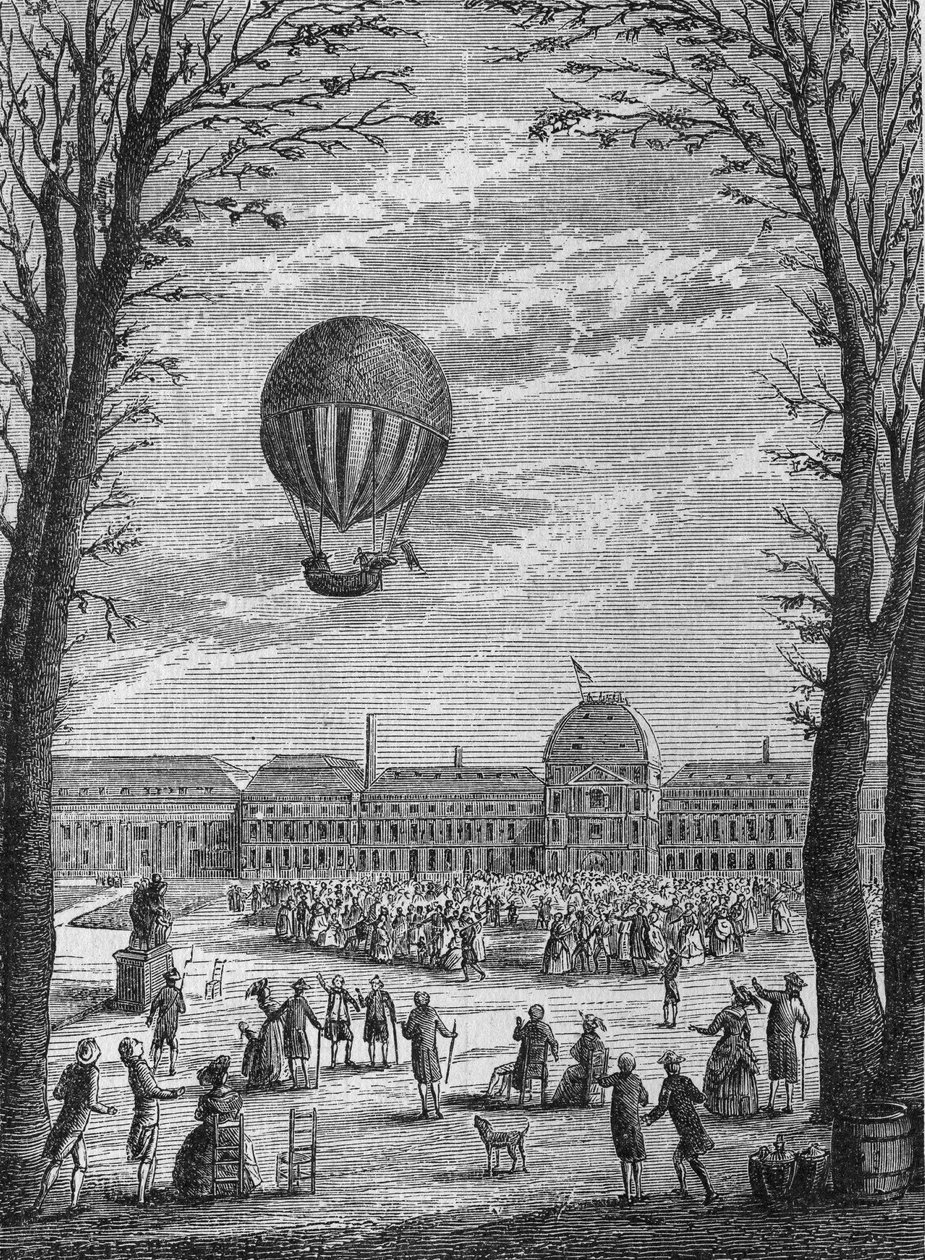 Første lufttur til en brintgasaerostat af Charles og Robert, 1. december af Unknown artist